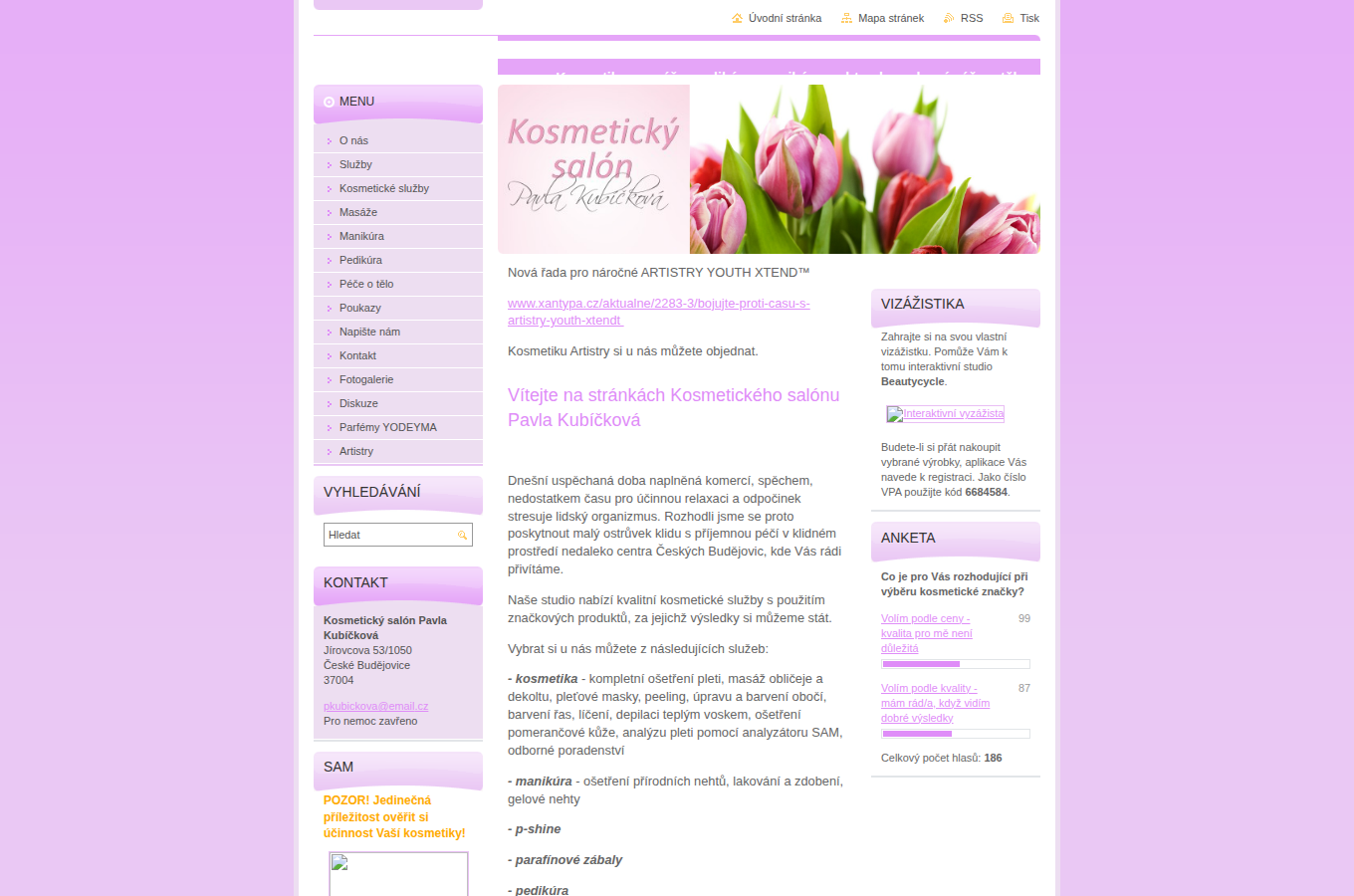 Současný web Kosmetický salón Pavla Kubíčková na počítači