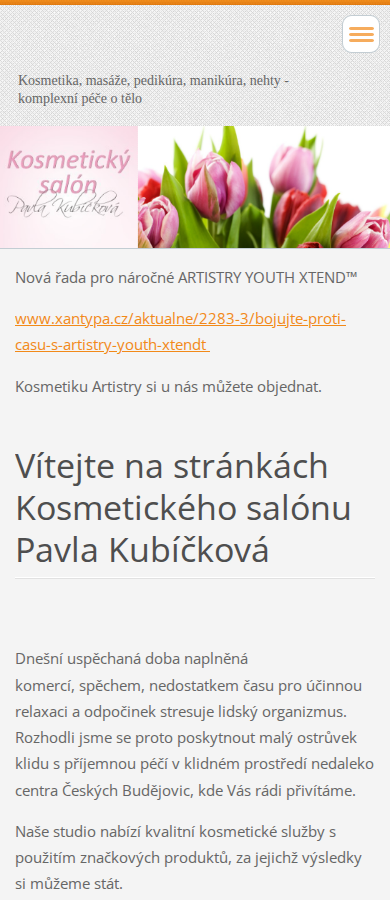 Současný web Kosmetický salón Pavla Kubíčková na mobilu