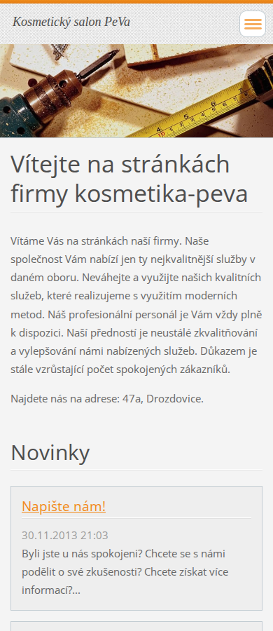 Současný web Kosmetický salon PeVa na mobilu