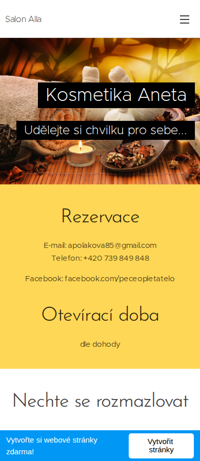 Současný web Kosmetika Aneta na mobilu