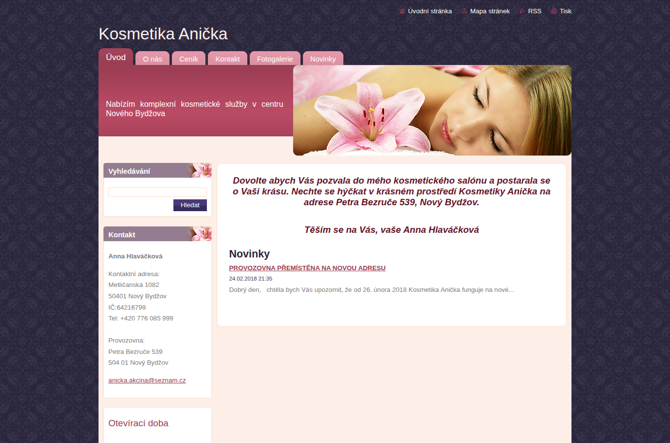 Současný web Kosmetika Anička na počítači