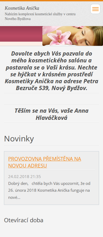 Současný web Kosmetika Anička na mobilu