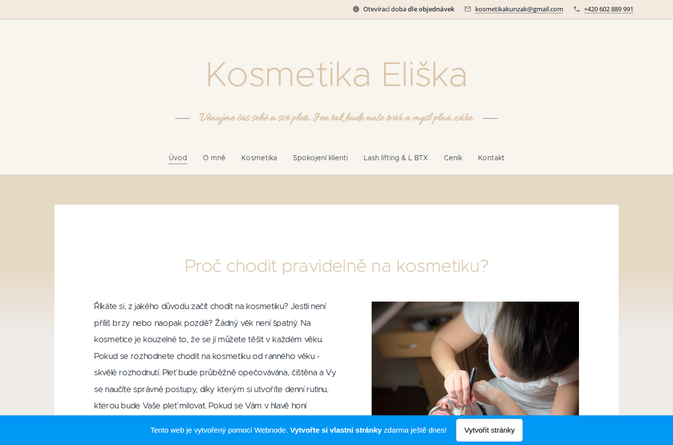 Současný web Kosmetika Eliška Kunžak na počítači