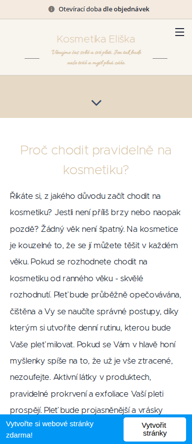 Současný web Kosmetika Eliška Kunžak na mobilu