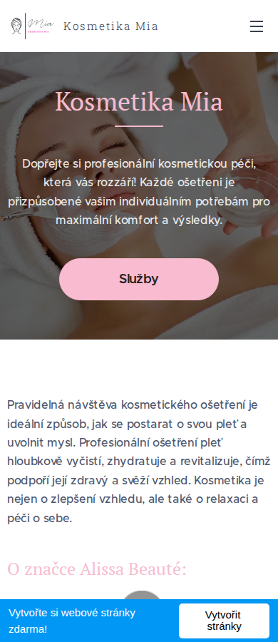 Současný web Kosmetika Mia na mobilu
