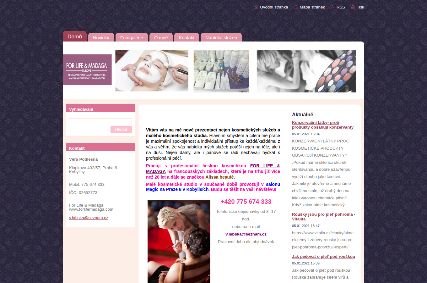 Současný web Kosmetika Věra Podlesná na počítači