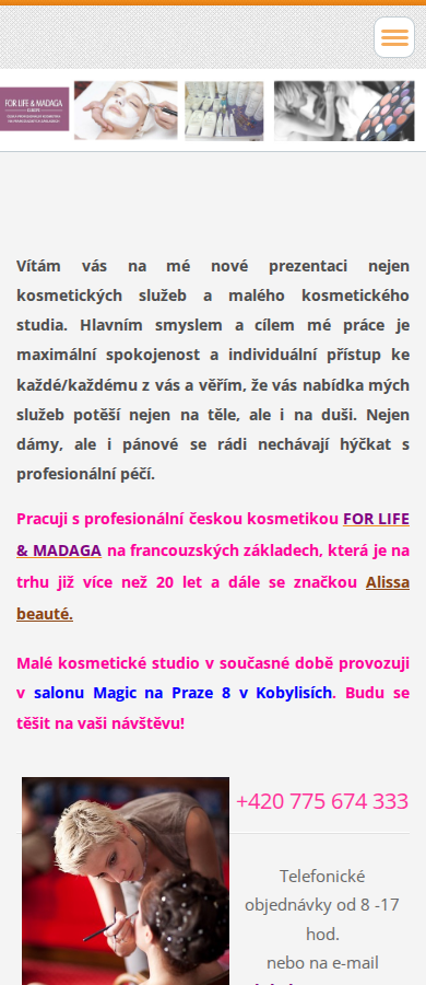 Současný web Kosmetika Věra Podlesná na mobilu