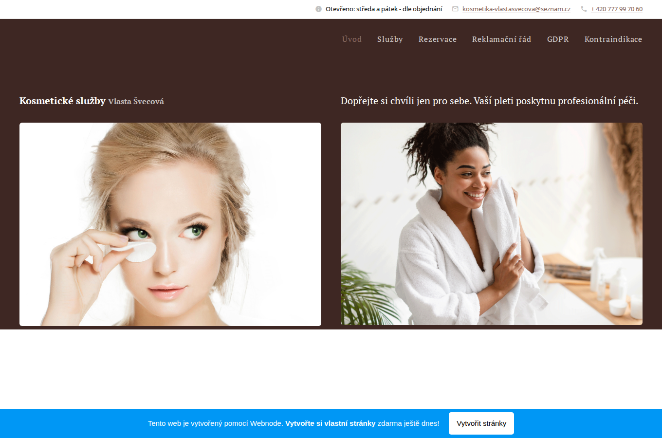 Současný web Kosmetika Vlasta Švecová na počítači