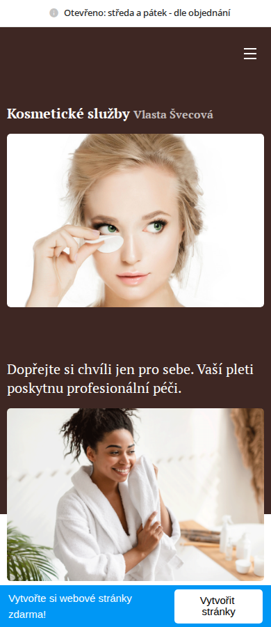 Současný web Kosmetika Vlasta Švecová na mobilu