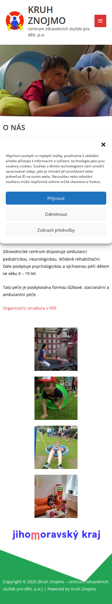 Současný web Kruh Znojmo – centrum zdravotních služeb pro děti, p.o. na mobilu
