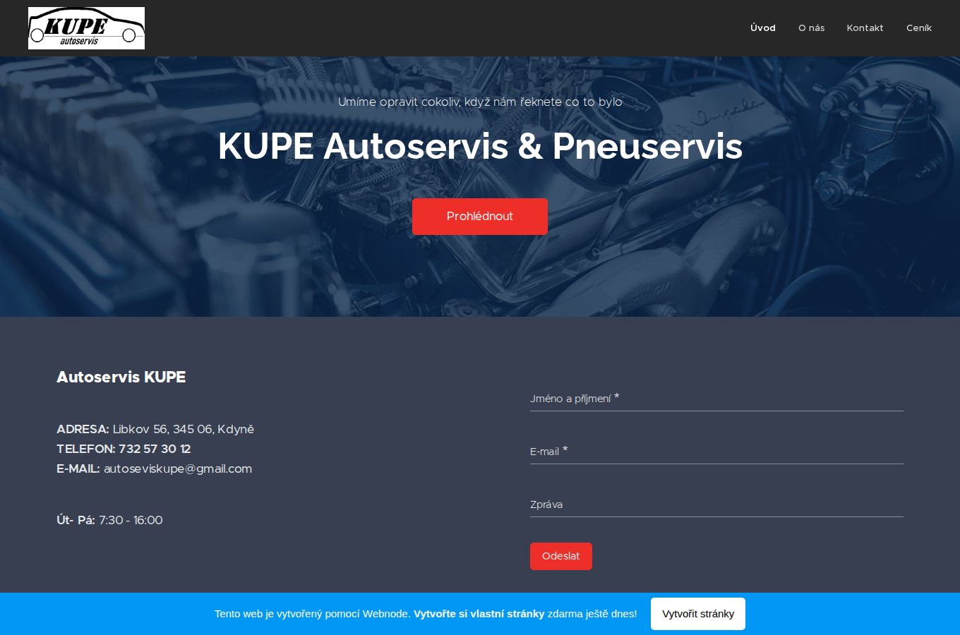 Současný web KUPE Autoservis na počítači