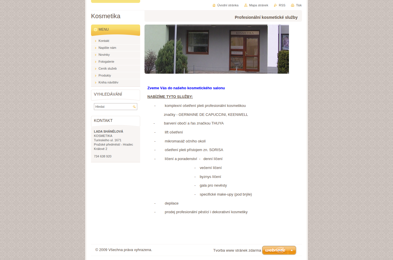 Současný web Lada Shánělová Kosmetika na počítači
