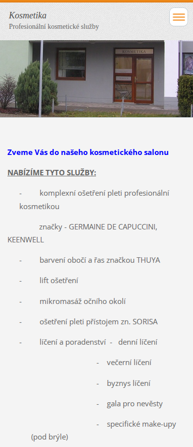 Současný web Lada Shánělová Kosmetika na mobilu