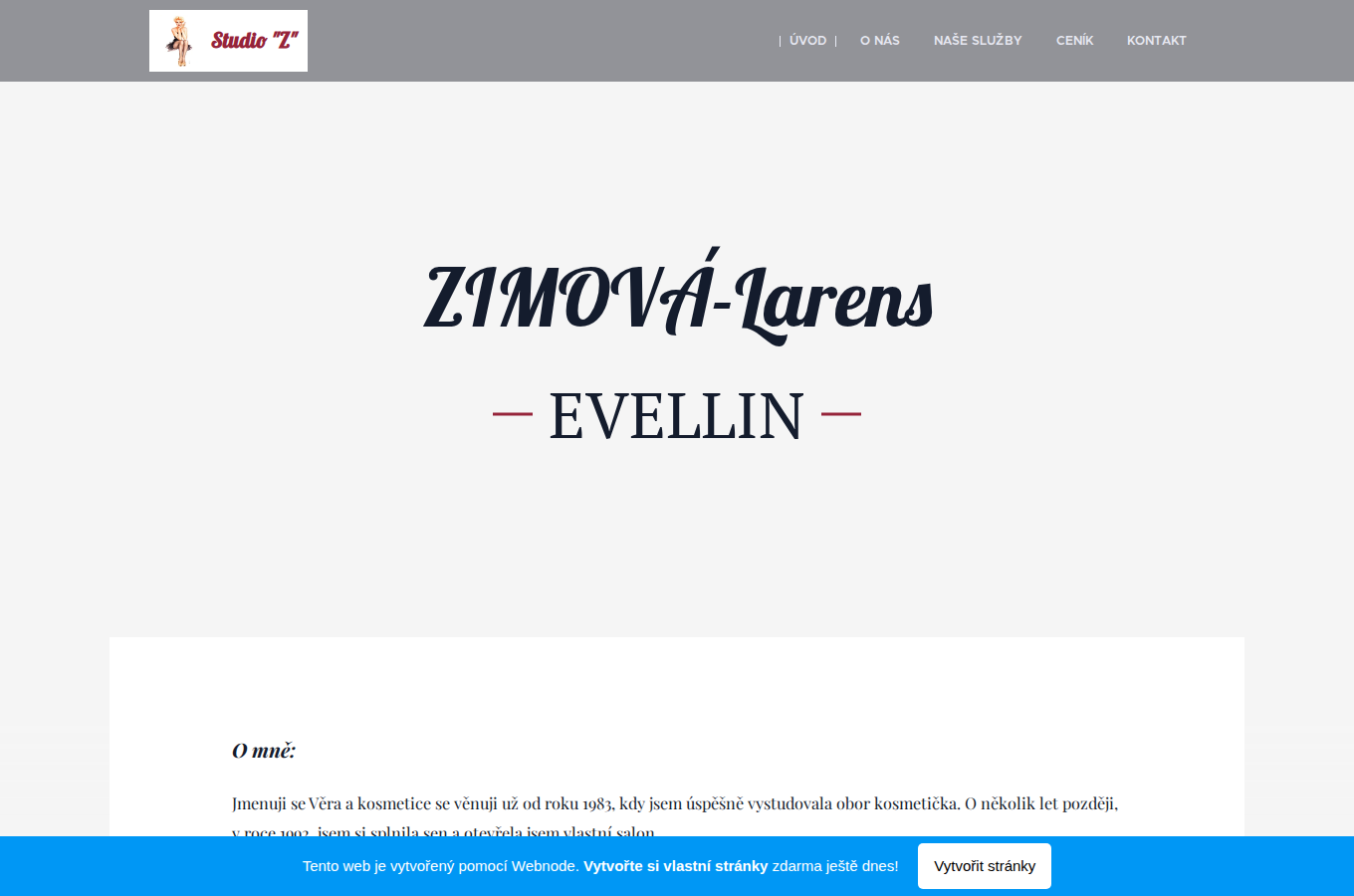 Současný web Larens studio Věra Zimová na počítači