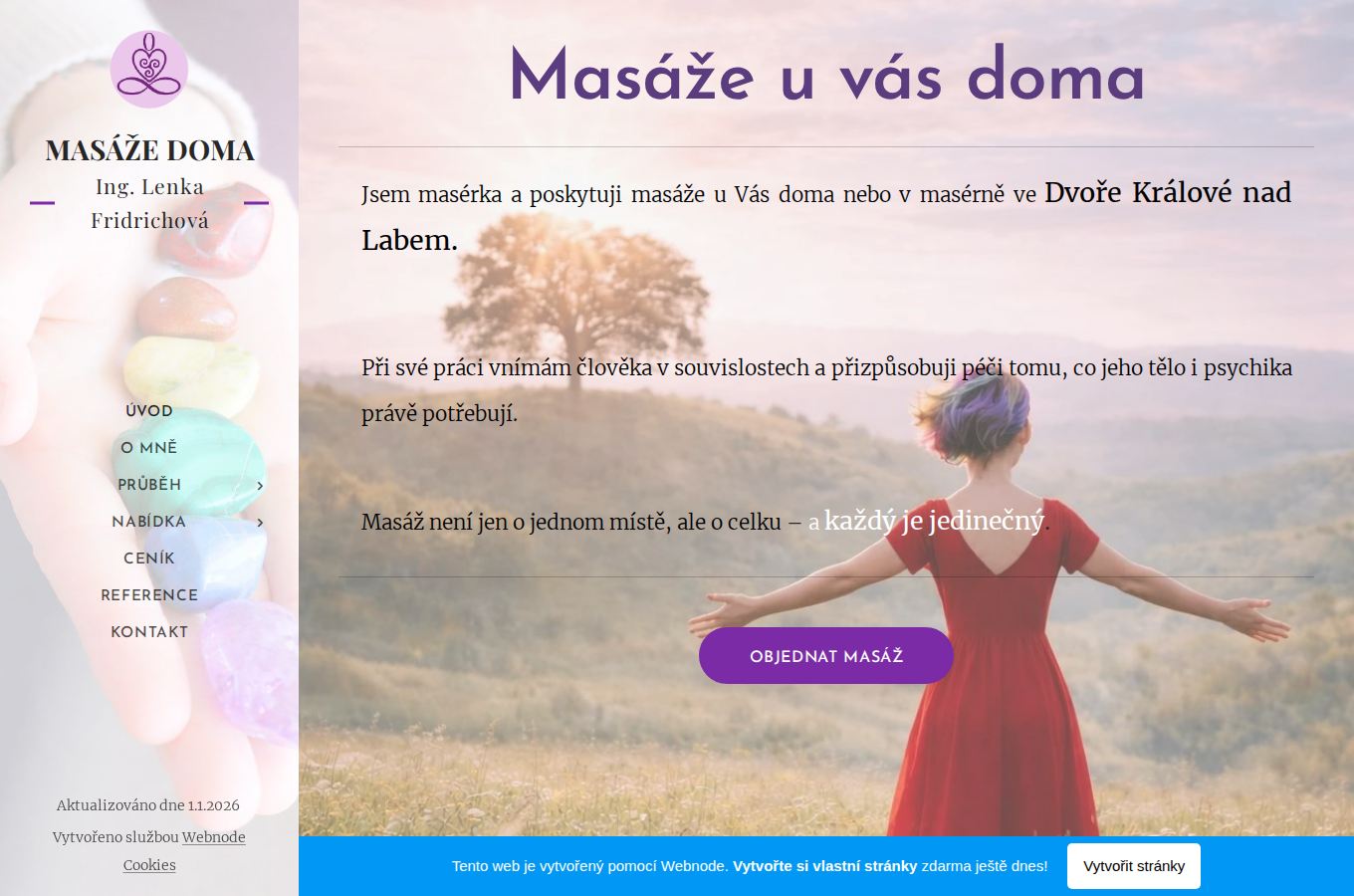 Současný web Lenka Fridrichová masáže doma na počítači