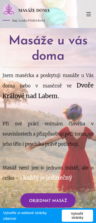 Současný web Lenka Fridrichová masáže doma na mobilu