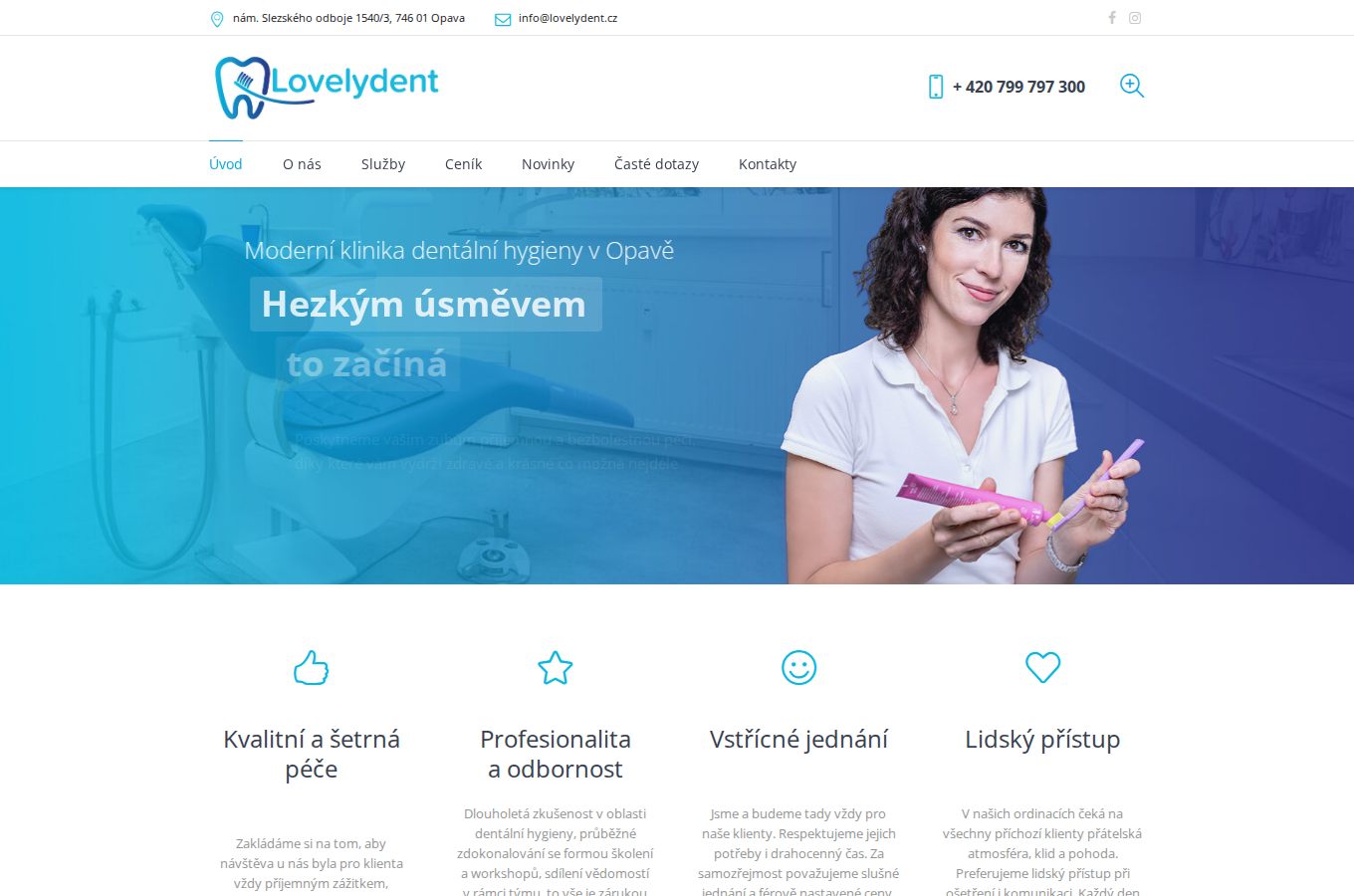 Současný web Lovelydent - Dentální hygiena Opava na počítači