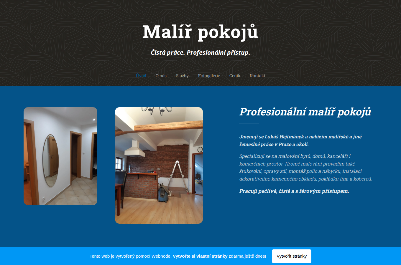 Současný web Malíř pokojů Lukáš Hejtmánek na počítači