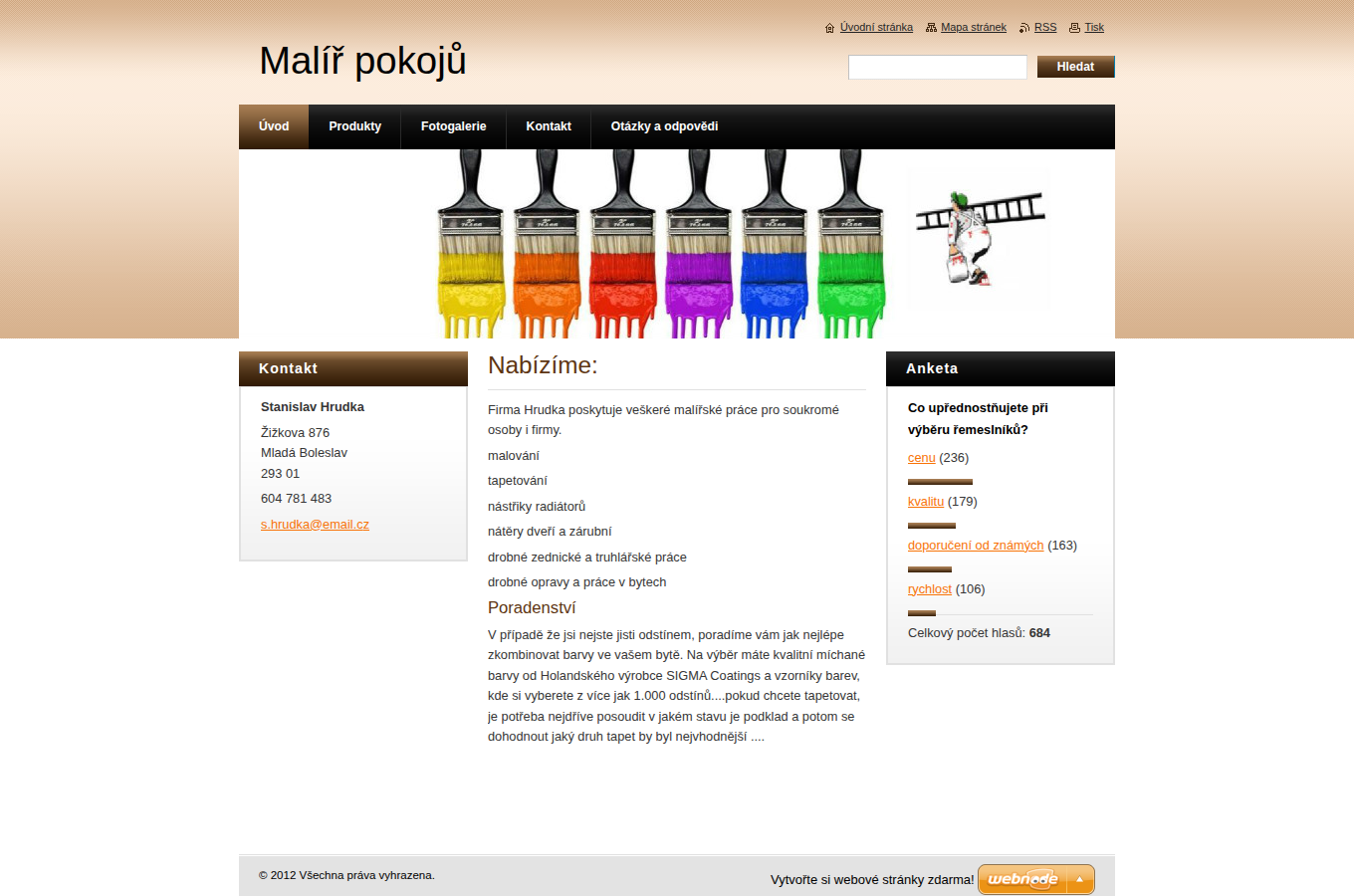 Současný web Malíř pokojů na počítači