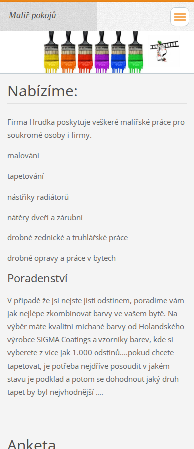 Současný web Malíř pokojů na mobilu