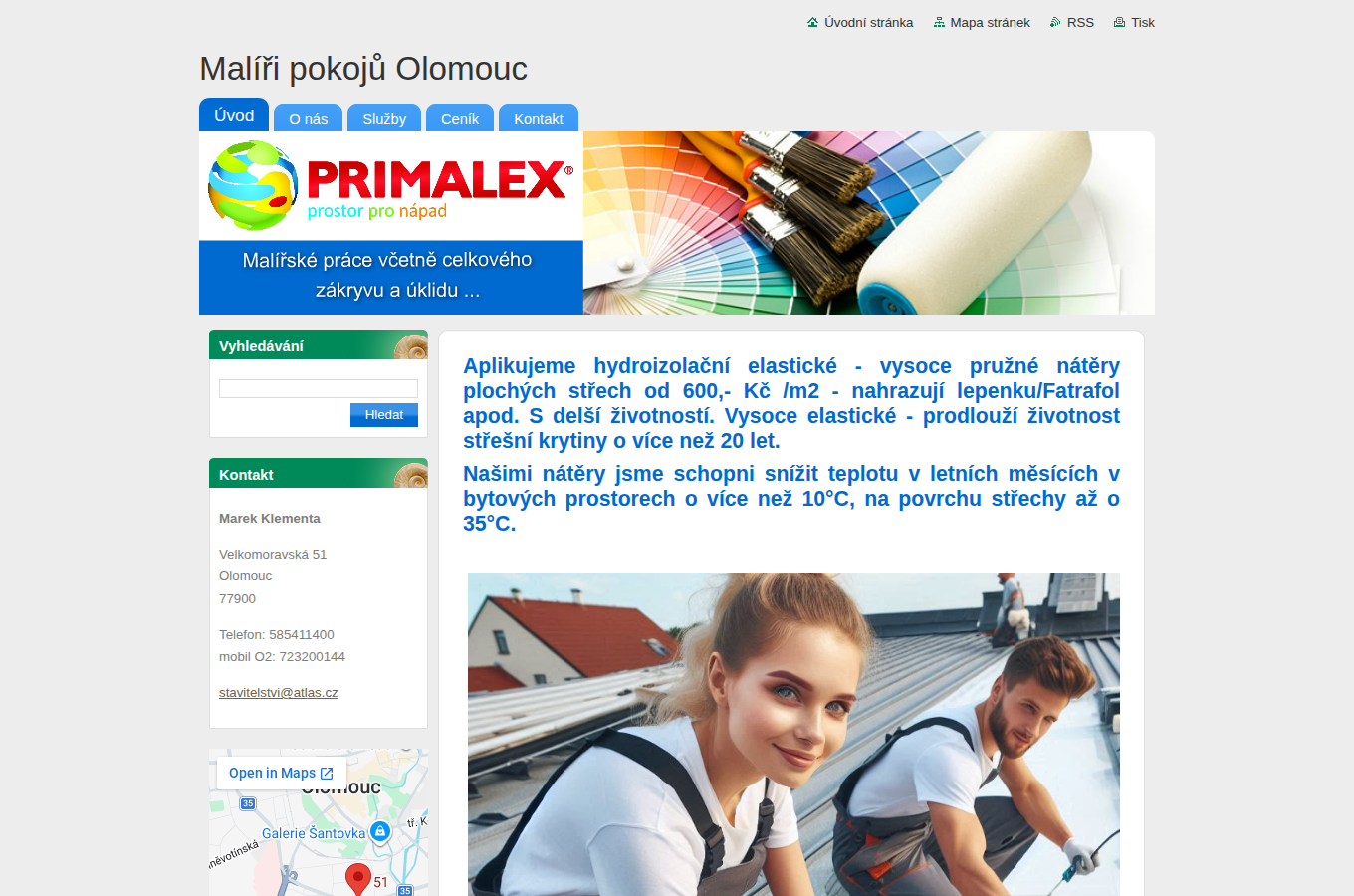 Současný web Malíři pokojů Olomouc na počítači