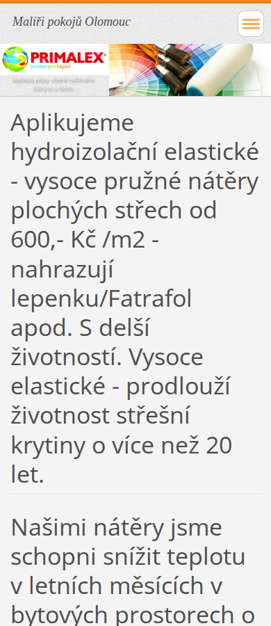 Současný web Malíři pokojů Olomouc na mobilu