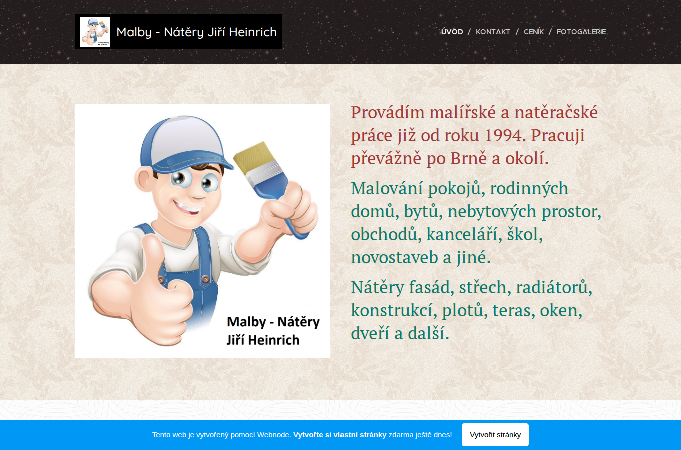 Současný web Malířské práce Jiří Heinrich na počítači