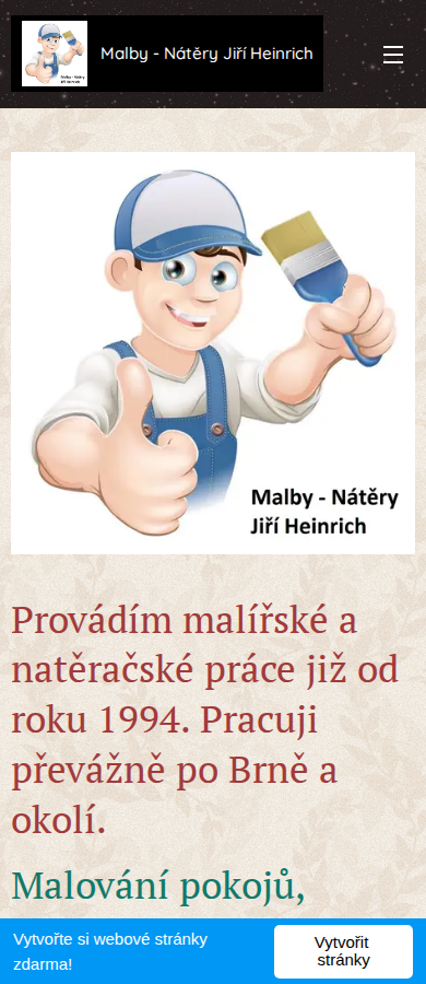 Současný web Malířské práce Jiří Heinrich na mobilu