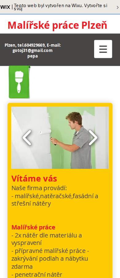 Současný web Malířské práce Plzeň na mobilu