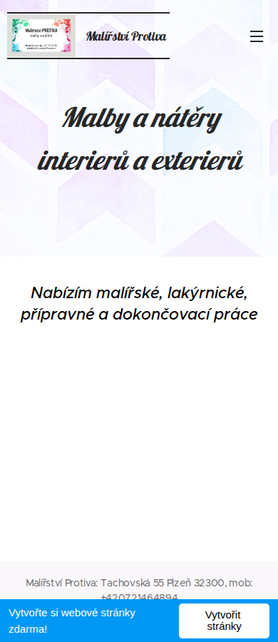 Současný web Malířství Protiva na mobilu