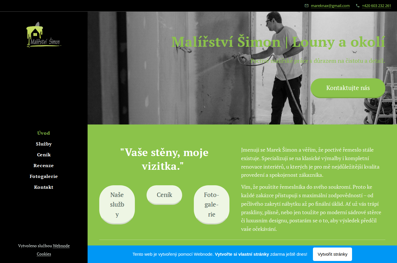Současný web Malířství Šimon na počítači