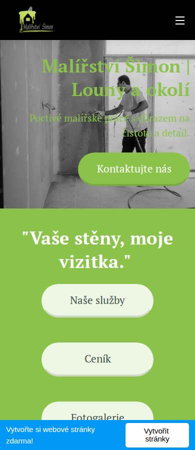 Současný web Malířství Šimon na mobilu