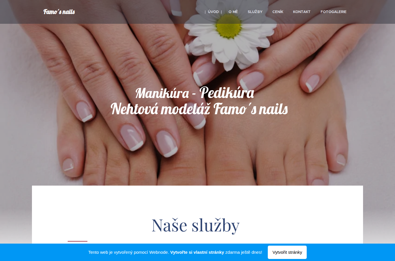 Současný web Manikúra a pedikúra Famo S na počítači