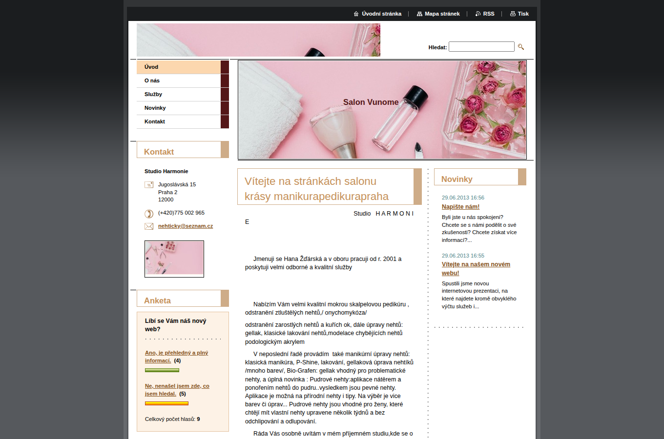 Současný web Manikúra a pedikúra Praha na počítači