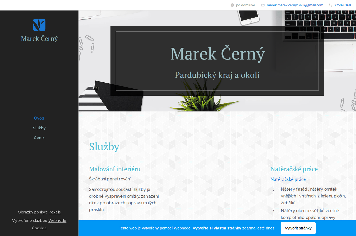 Současný web Marek Černý malířské práce na počítači