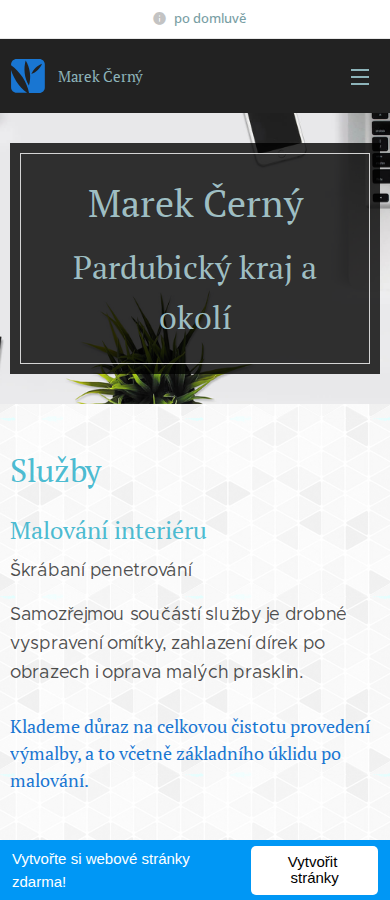 Současný web Marek Černý malířské práce na mobilu