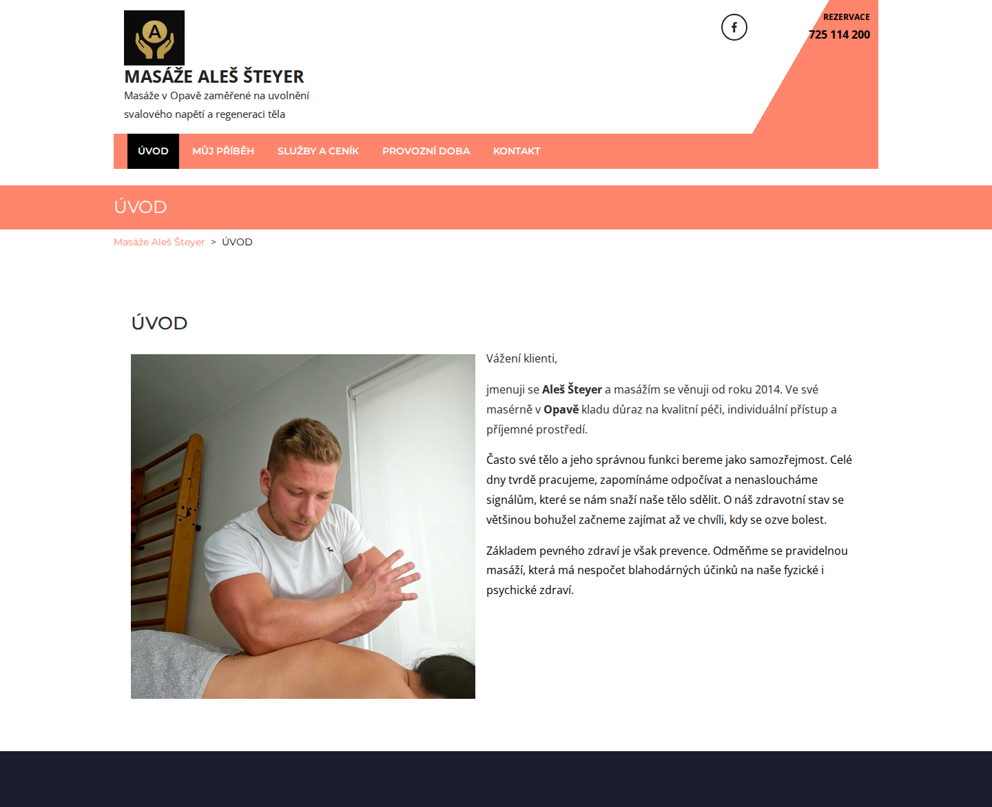 Současný web Masáže Aleš Šteyer na počítači