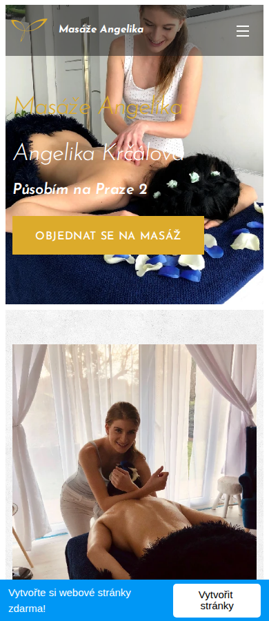 Současný web Masáže Angelika na mobilu