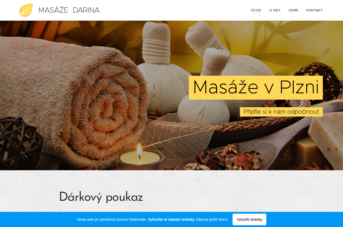 Současný web Masáže Darina Plzeň na počítači