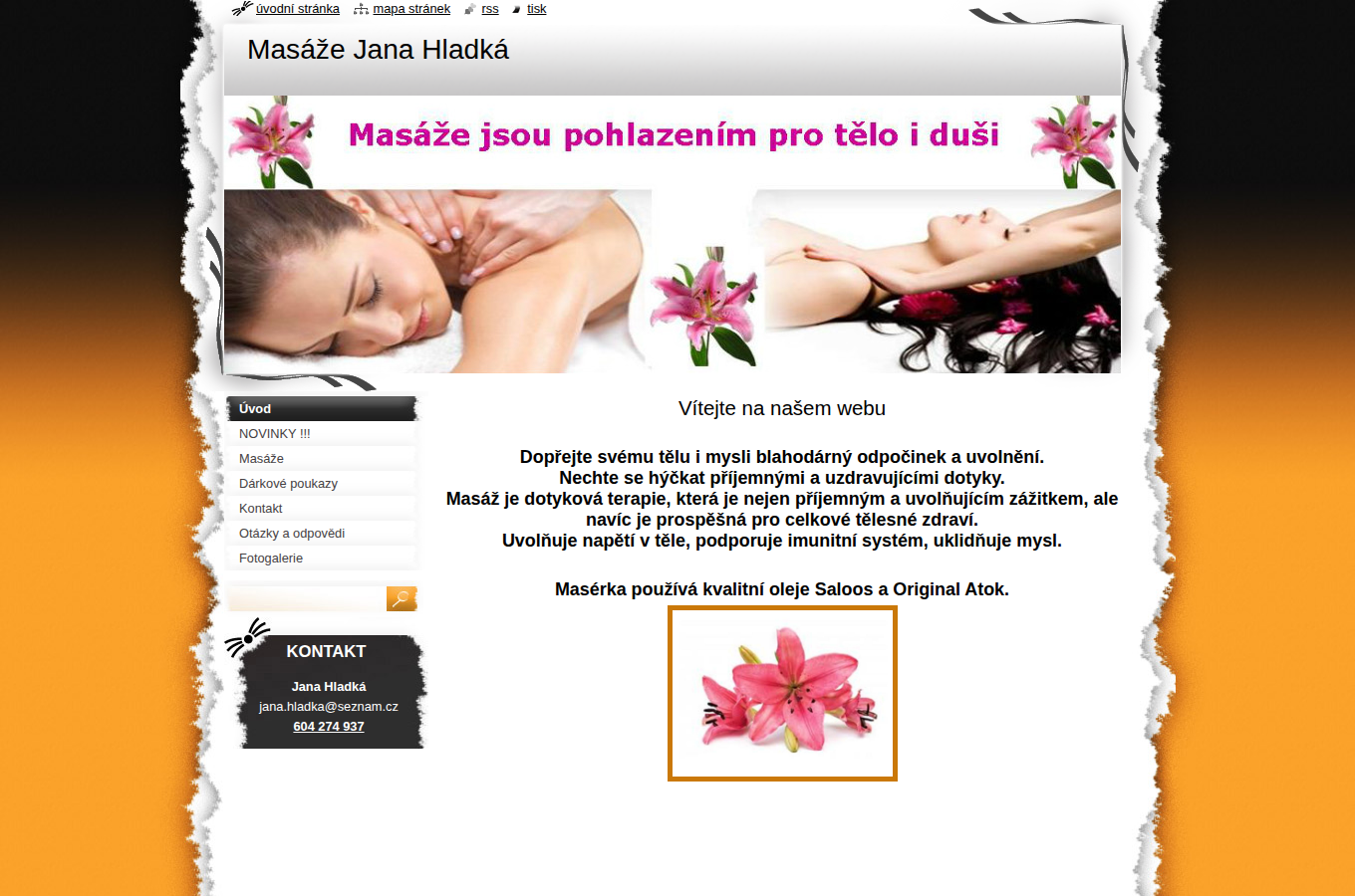 Současný web Masáže Jana Hladká na počítači