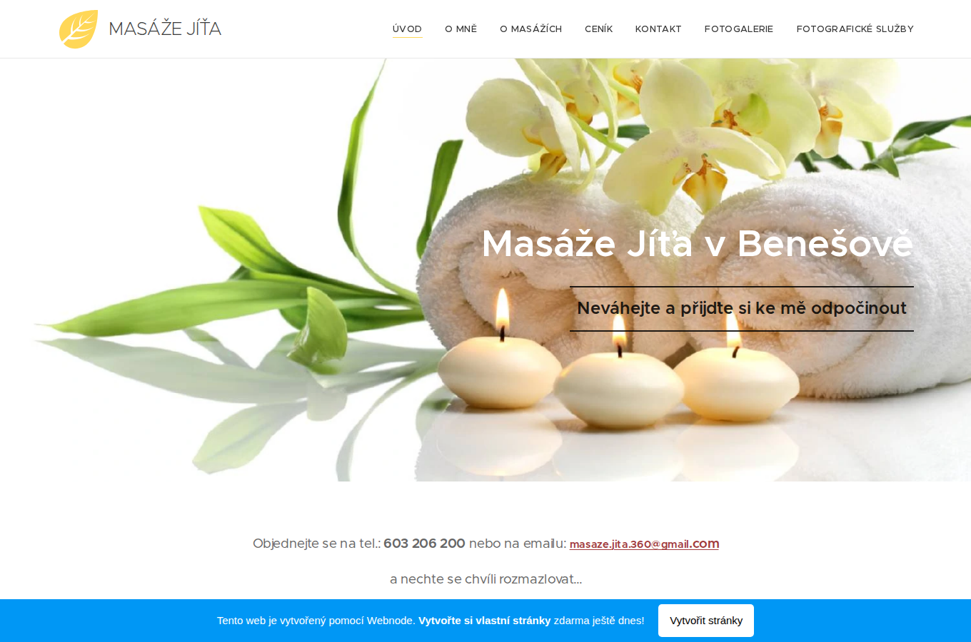 Současný web Masáže Jíťa Benešov na počítači