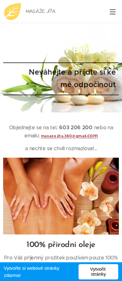 Současný web Masáže Jíťa Benešov na mobilu