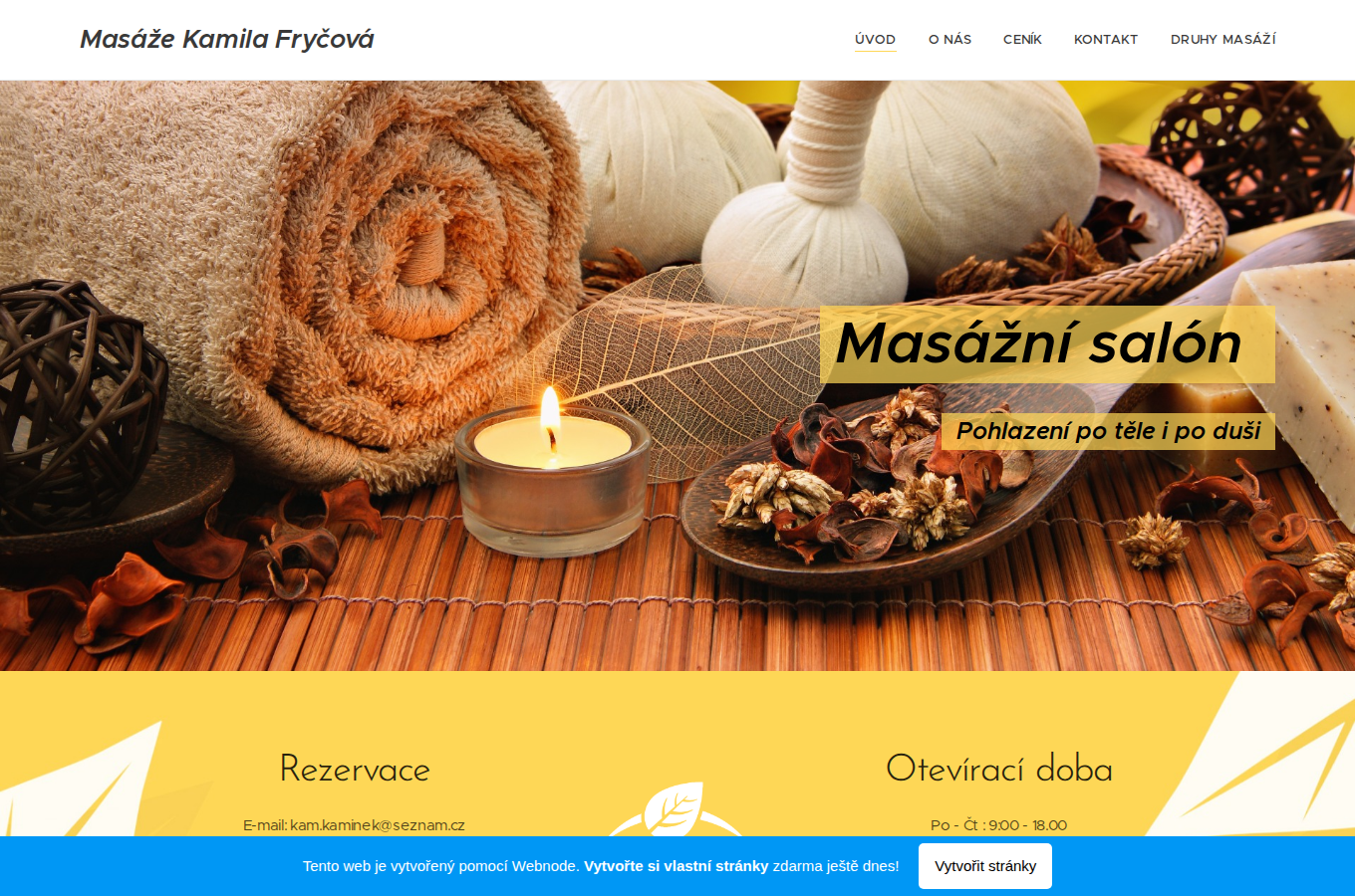 Současný web Masáže Kamila Fryčová na počítači