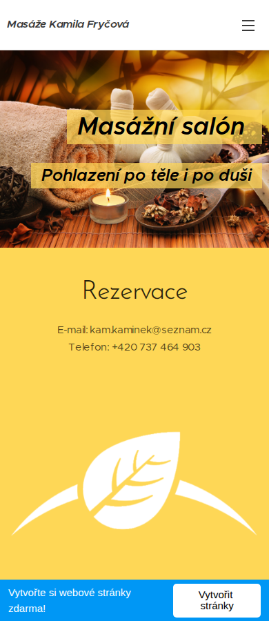 Současný web Masáže Kamila Fryčová na mobilu