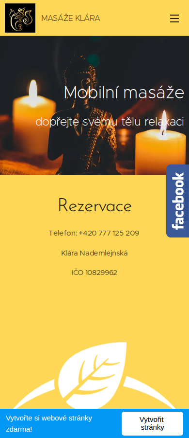 Současný web Masáže Klára na mobilu