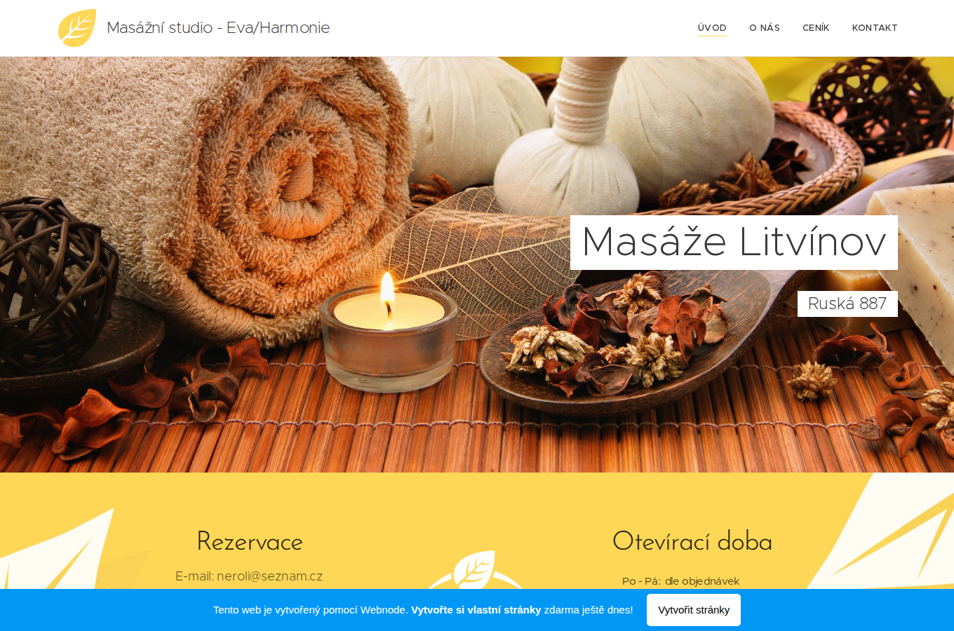 Současný web Masáže Litvínov na počítači