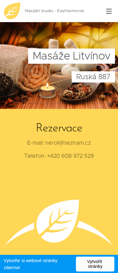 Současný web Masáže Litvínov na mobilu