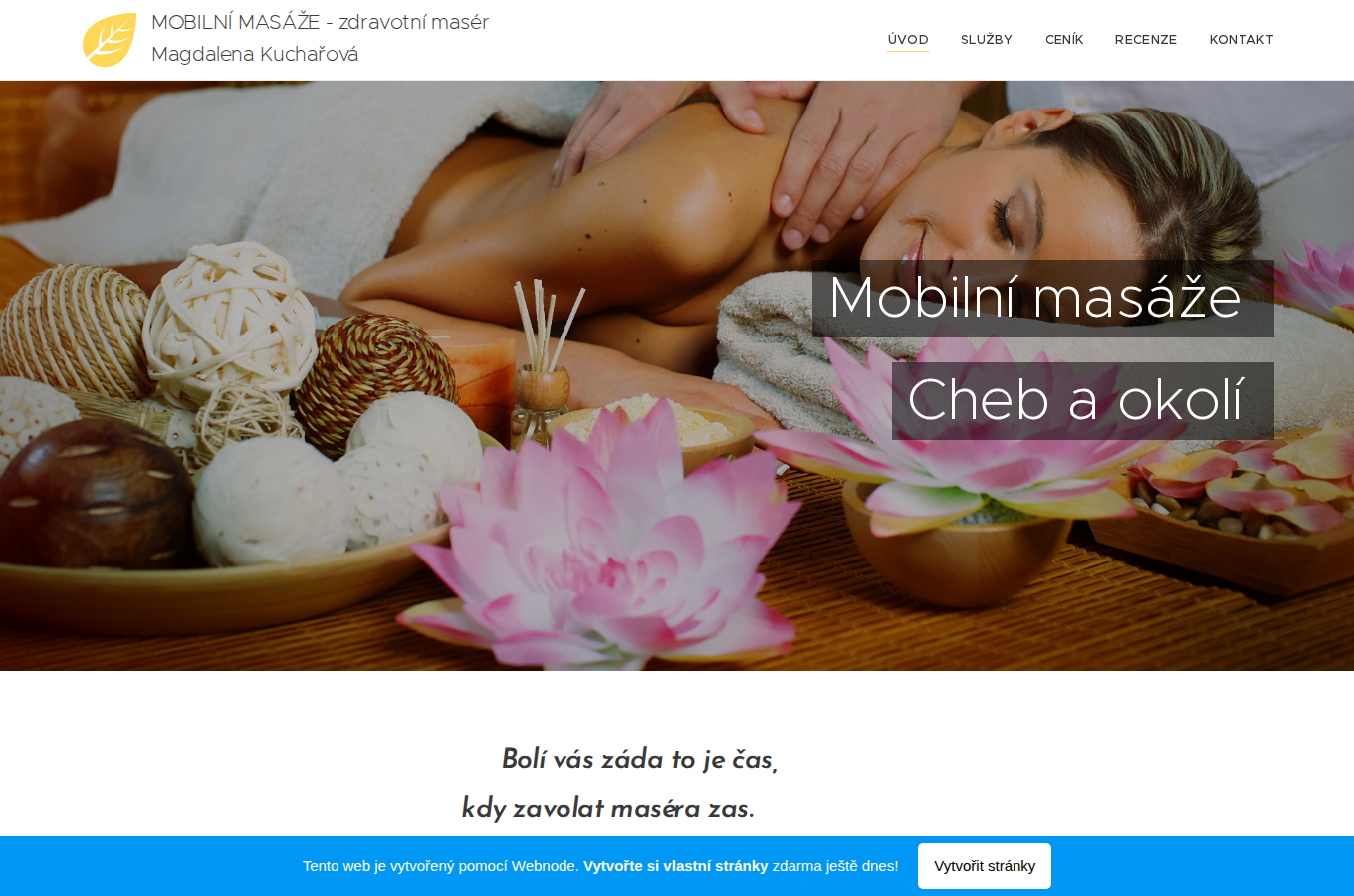 Současný web Masáže Magdalena Kuchařová na počítači