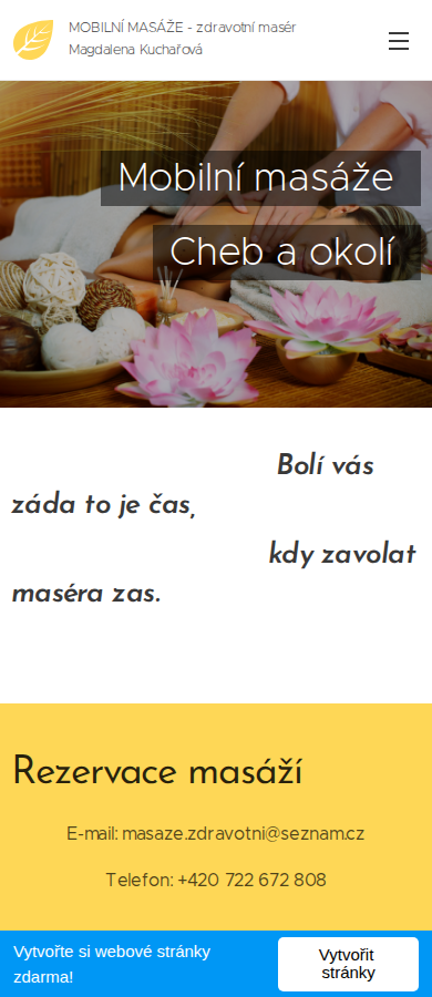Současný web Masáže Magdalena Kuchařová na mobilu