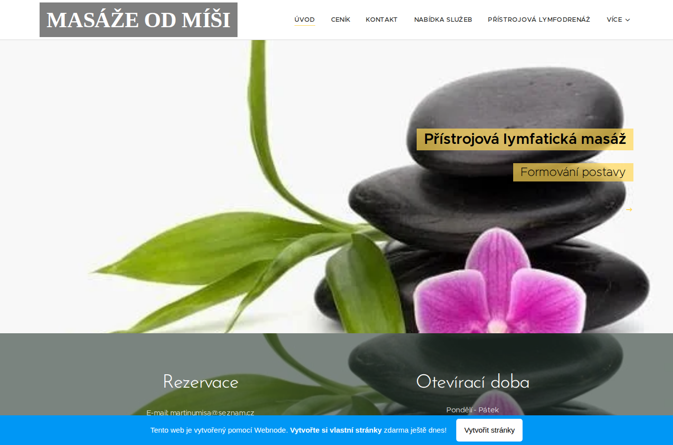 Současný web Masáže od Míši na počítači
